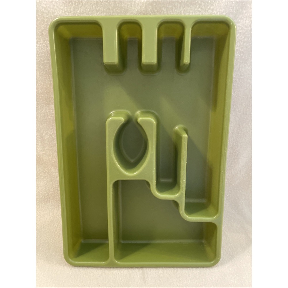 VTG MCM Rubbermaid Avocado Olive Green Silverware Tray Drawer Utensil Organizer